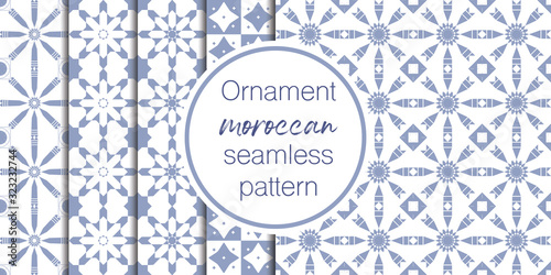 Set of vector seamless border in Eastern style. Ornate element for design on moroccan style. Ramadan kareem pattern. Luxury illustration for invitations, greeting card, wallpaper, web, background.