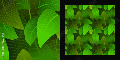 Motif de feuilles tropicales en relief dans des nuances de vert.