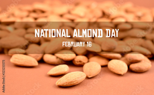 National Almond Day. Pile of almonds stock images. Almond Day Poster  February 16. American holiday