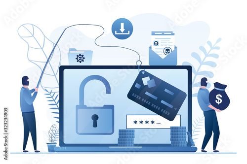 Data phishing concept background. Online scam, malware and password phishing. photo