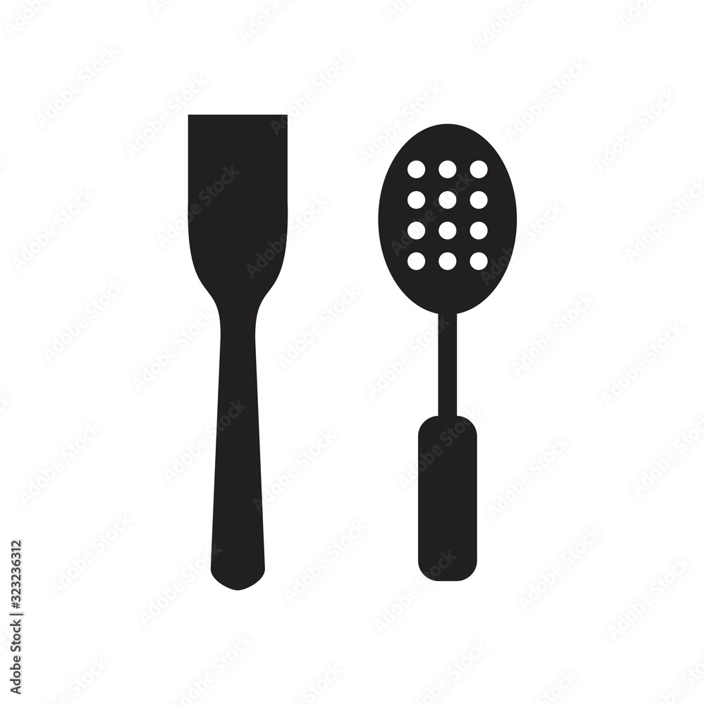 Slotted spoon and a wooden spatula for frying icon template black color editable. Slotted spoon and a wooden spatula for frying icon symbol Flat vector illustration for graphic and web design. Slotted spoon and a wooden spatula for frying icon template black color editable. Slotted spoon and a wooden spatula for frying icon symbol Flat vector illustration for graphic and web design.