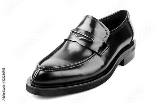 Black leather shoes on white