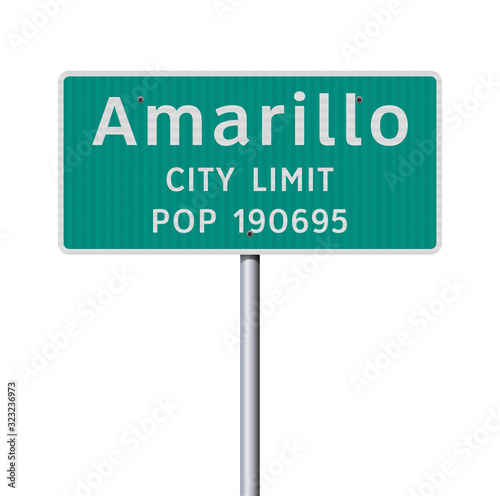 Vector illustration of Amarillo City Limit green road sign