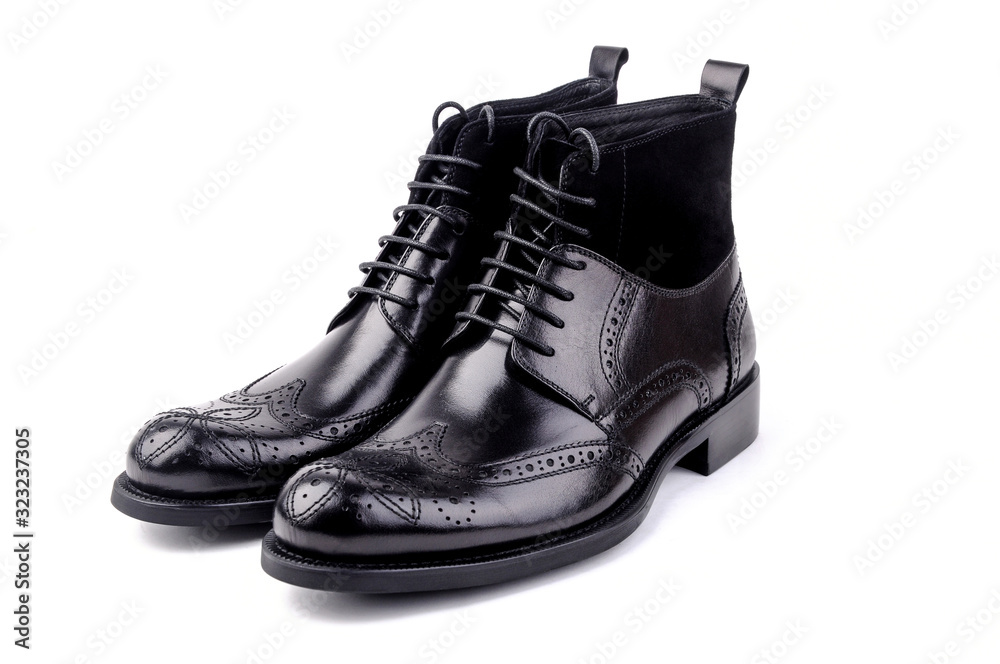 Illustration of a pair of black leather shoes on white