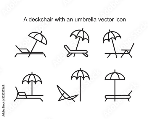 Photo A deckchair with an umbrella vector icon template black color editable
