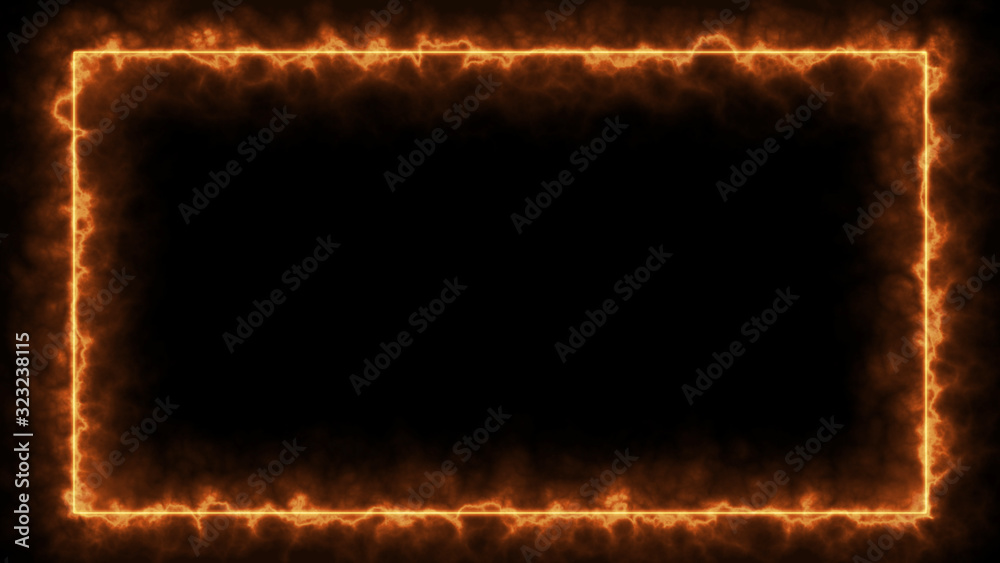 Photography Empty frame with fire border glowing, burning flame signboard
