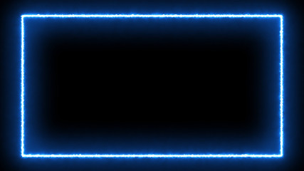Empty frame with electric power round border glowing, burning flame sign. Blank rectangle fire with electric power around frame lights. The best stock photo image of blue electric energy power