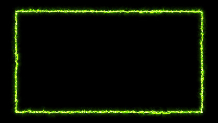 Empty frame with electric power round border glowing, burning flame sign. Blank rectangle fire with electric power around frame lights. The best stock photo image of green electric energy power