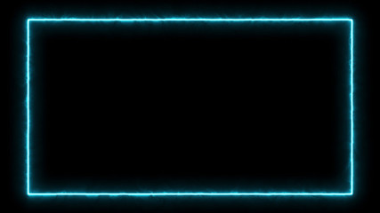 Empty frame with electric power round border glowing, burning flame sign. Blank rectangle fire with electric power around frame lights. The best stock photo image of emerald electric energy power