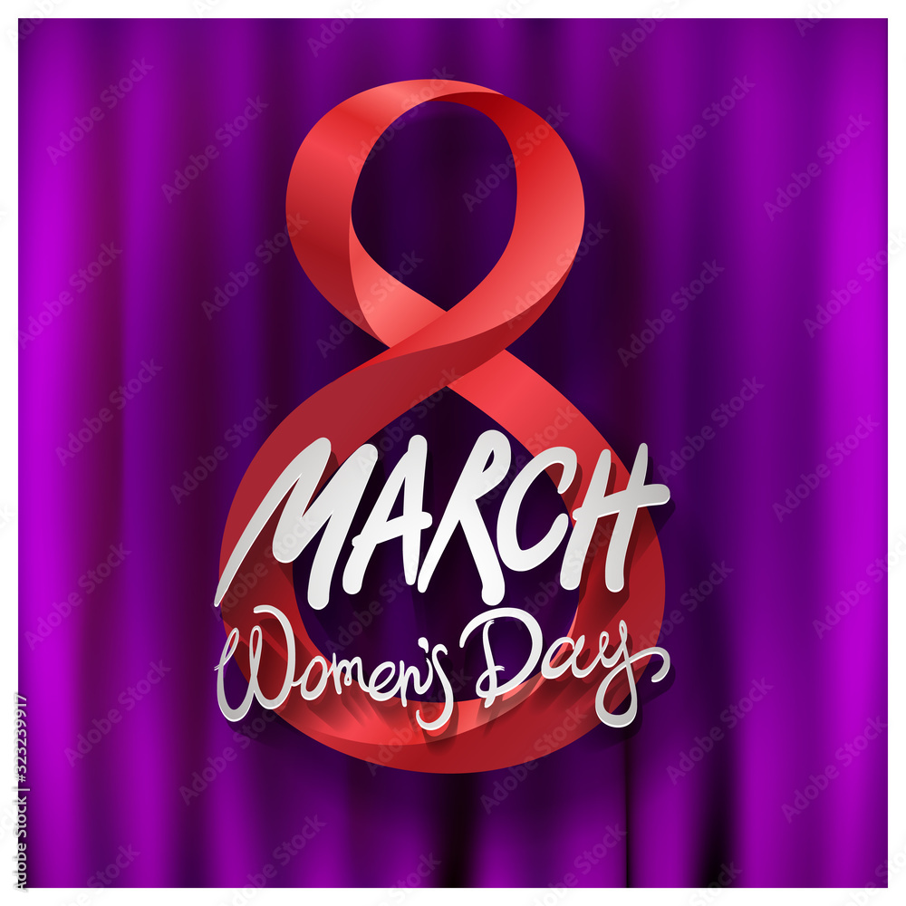 Φωτογραφία 8 March International Women's Day design with handwritten lettering red ribbon o