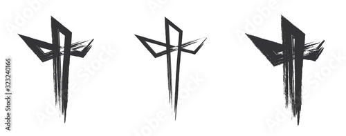 Set hand drawn cross. Vector cross. The cross is made with a brush.