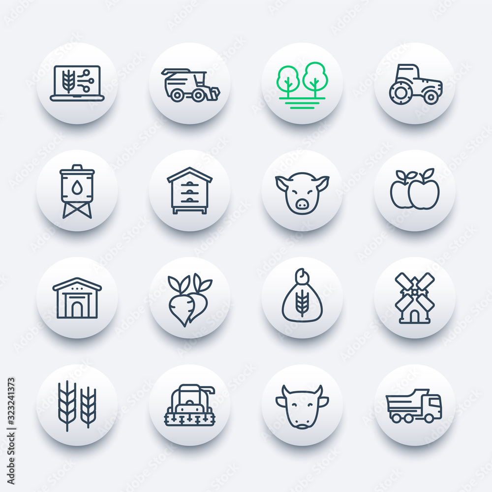 farming and agriculture line icons set