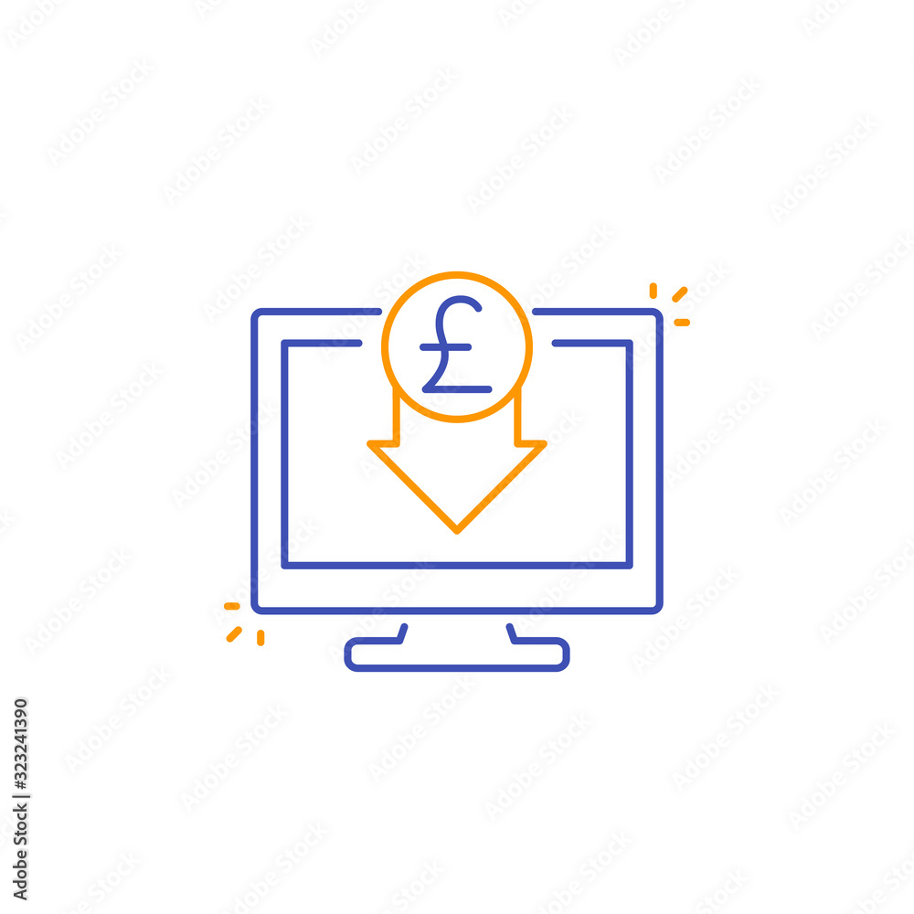 internet banking icon with pound, line vector internet banking icon with pound, line vector