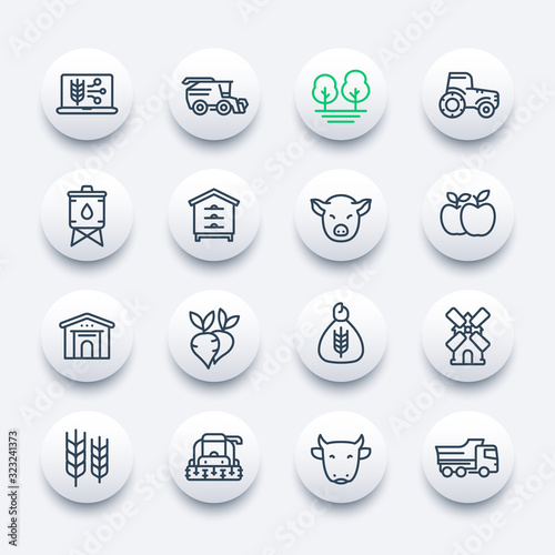 farming and agriculture line icons set