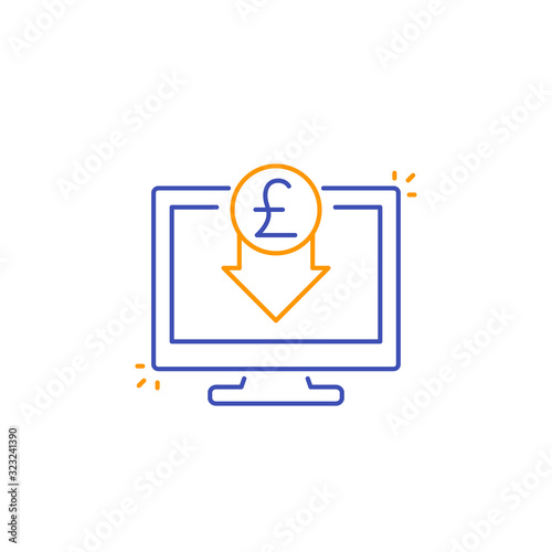 internet banking icon with pound, line vector