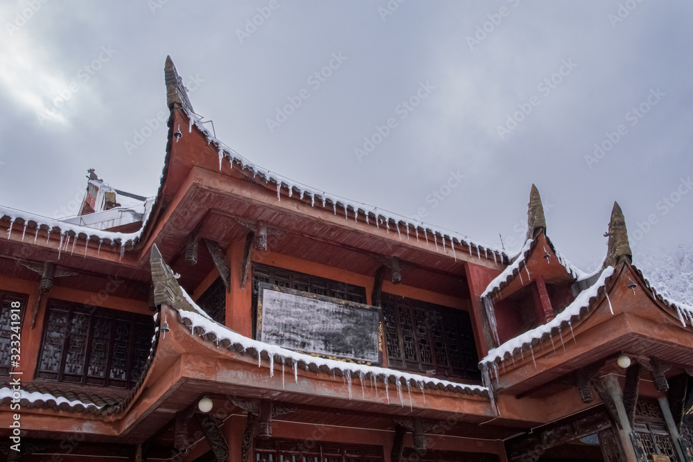 chinese temple in winter