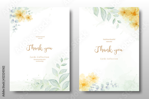 Watercolor hand painted floral invitation card