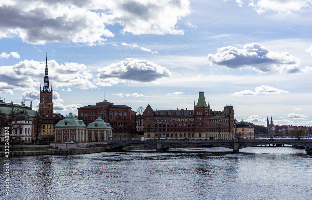 Fototapeta premium April 22, 2018. Stockholm, Sweden. Panorama of the historic center of Stockholm in clear weather.
