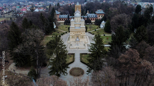 Monastery Curtea de Arges aerial video