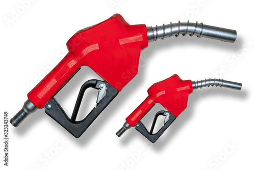 Fuel nozzle red separated from  white background. photo