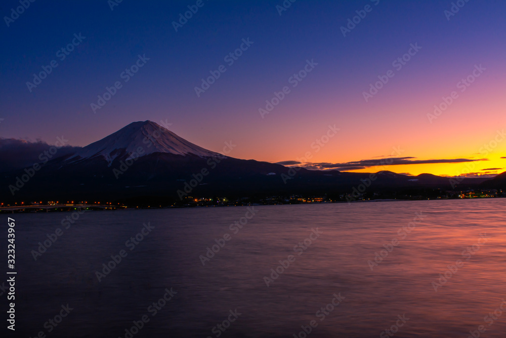 Twilight Mt. Fuji by the Lake, Kawaguchiko, Japan