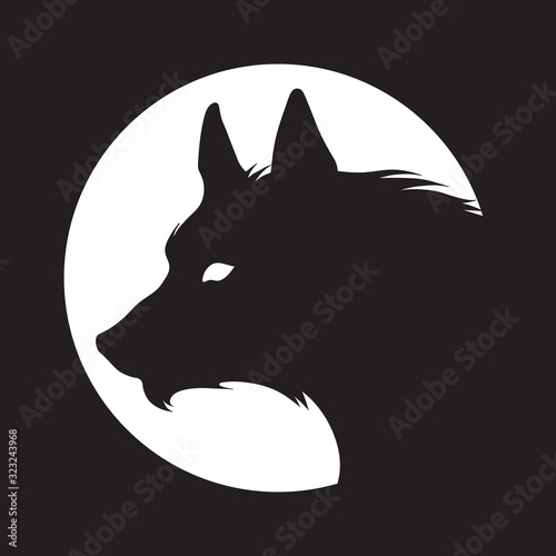 Silhouette of the wolf isolated. Logo, sticker, print or tattoo design vector illustration. Pagan totem, wiccan familiar spirit art