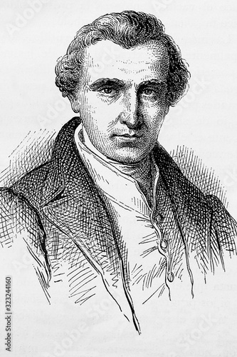 James Watt. Scottish inventor, Eengineer, chemist. 1736-1819. Antique illustration. 1883.