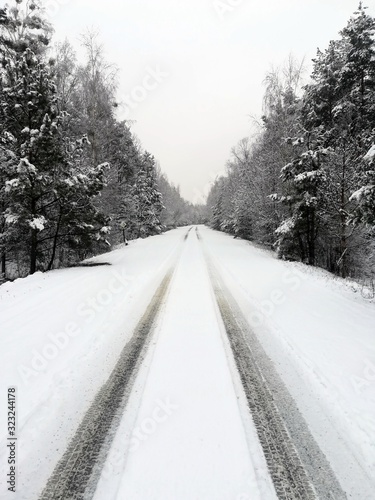 road in winter forest © semenchukoff