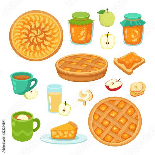 Vector set of apple and apple pie isolated on white
