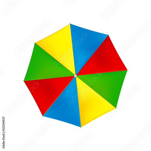 Colored umbrella, top view on a white background. Vector icon.