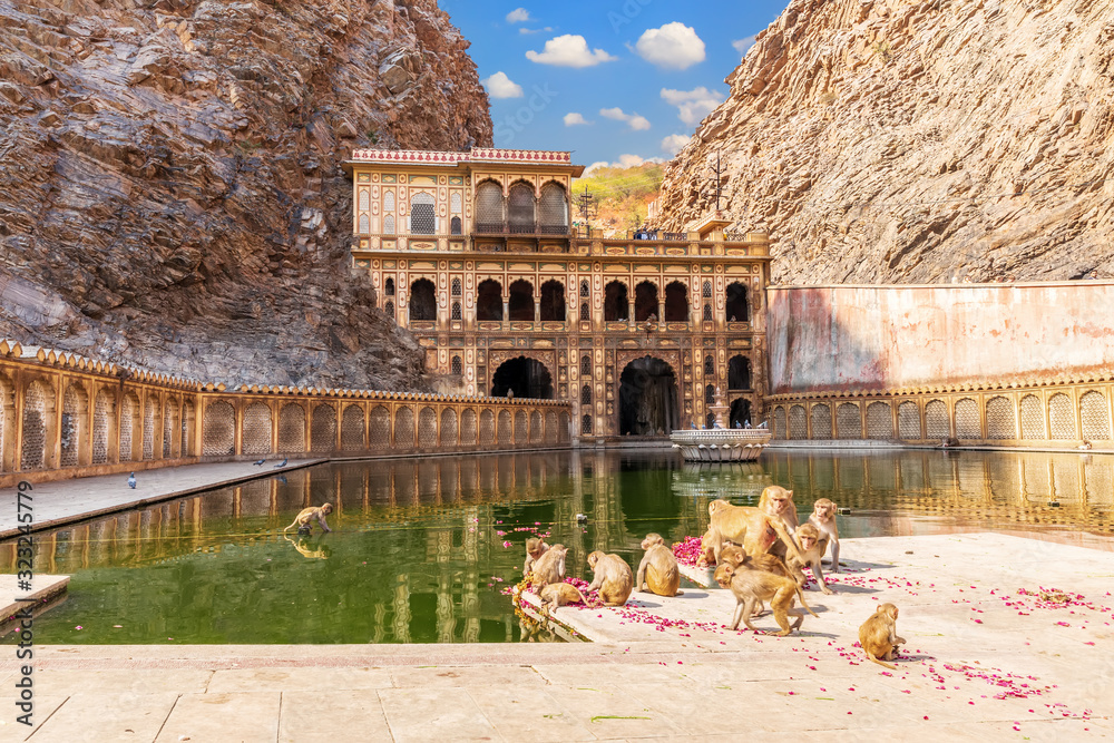 Galta Ji Temple or Monkey Temple complex in Jaipur, India