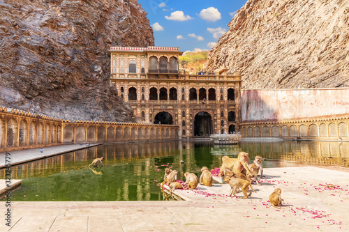 Galta Ji Temple or Monkey Temple complex in Jaipur, India photo