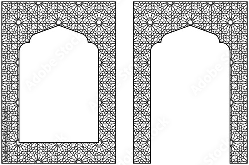 Rectangular frame with traditional Arabic ornament for invitation card.Proportion A4.