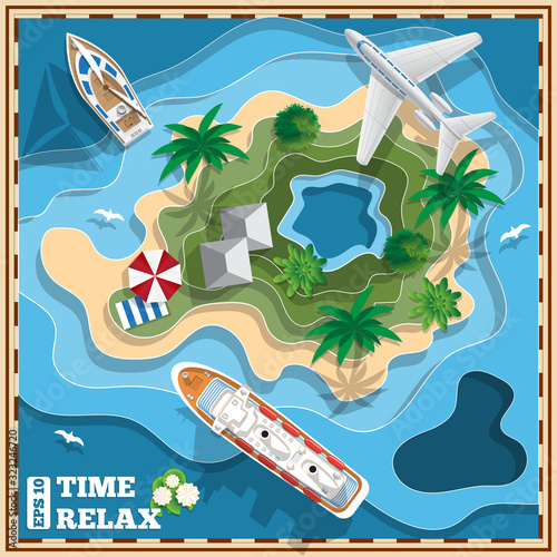Tropical island. View from above. Vector illustration.
