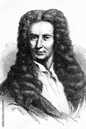 Sir Isaac Newton. English mathematician, physicist, astronomer and theologian. 1643-1727. Antique illustration. 1883.