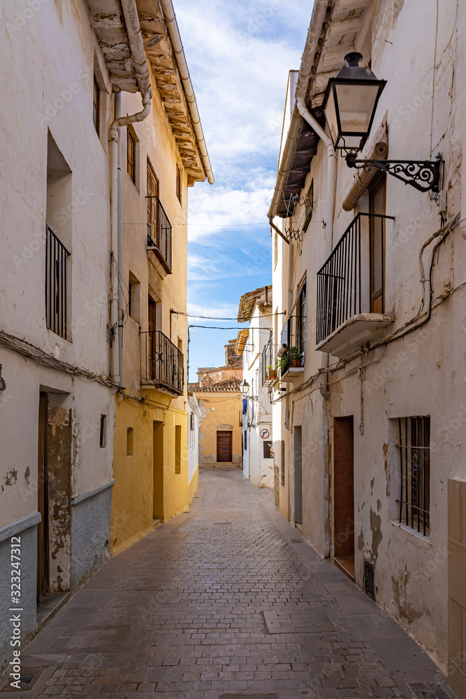 Old narrow and colorful streets in Requena, Spain