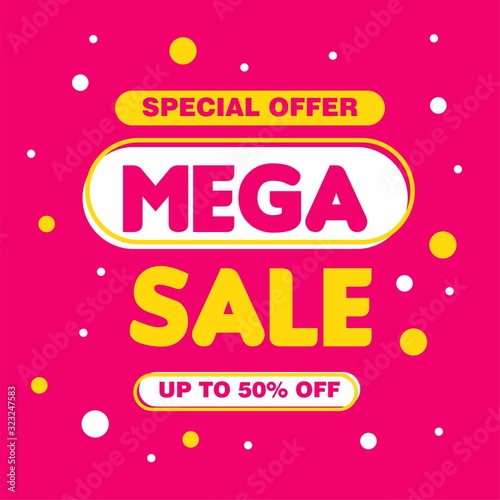 Wallpaper Mural Simple Flat Mega Sale Sign Shape Banner on Pink Background Design, Discount Banner Template Vector for advertising, social media, web banner Torontodigital.ca