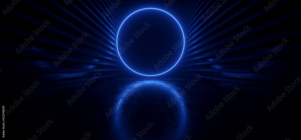 Cyberpunk Neon Laser Cyber Sci Fi Circle Light Glowing Classic Retro Blue Pantone Reflective Concrete Metal Grunge Club Night Dance Floor Stage Studio 3D Rendering Cyberpunk Neon Laser Cyber Sci Fi Circle Light Glowing Classic Retro Blue Pantone Reflective Concrete Metal Grunge Club Night Dance Floor Stage Studio 3D Rendering