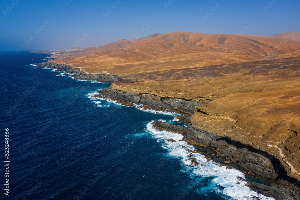 aerial view of Aguas Verde beach, fuerteventura, Canary islands, Spain. October 2019