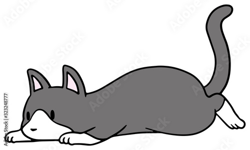 倒れた猫のイラスト_ハチワレ