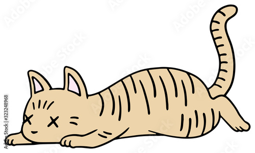 倒れた猫のイラスト_茶トラ_弱り顔
