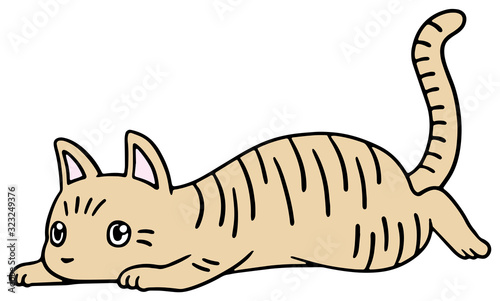 倒れた猫のイラスト_茶トラ