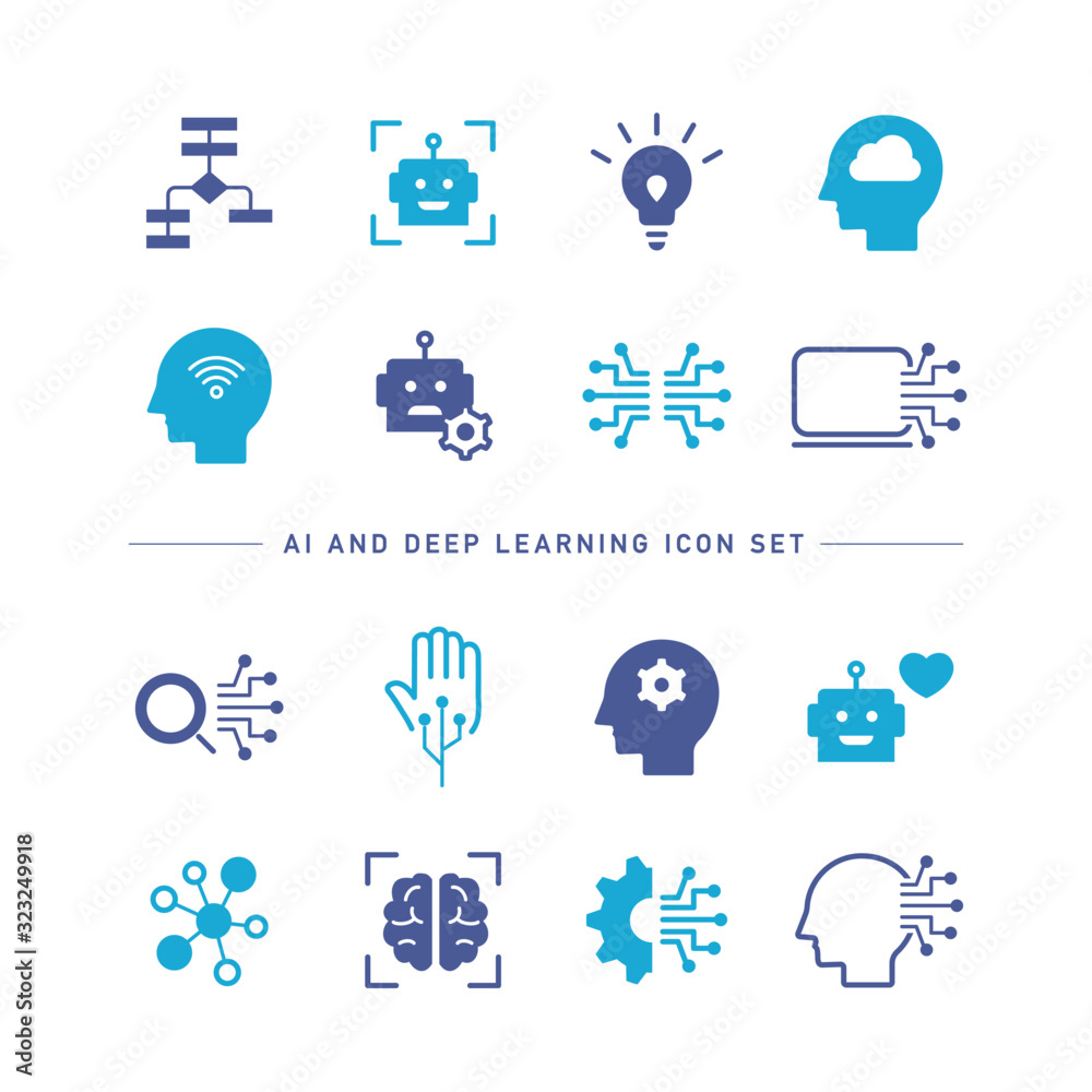 AI AND DEEP LEARNING ICON SET AI AND DEEP LEARNING ICON SET