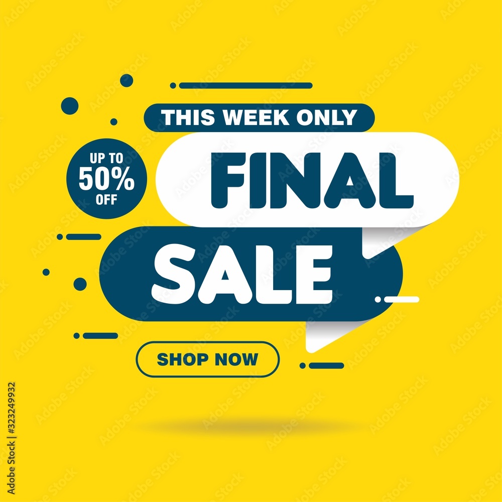 Simple Flat Final Sale Sign Shape Banner on Yellow Background Design, Discount Banner Template Vector for advertising, social media, web banner