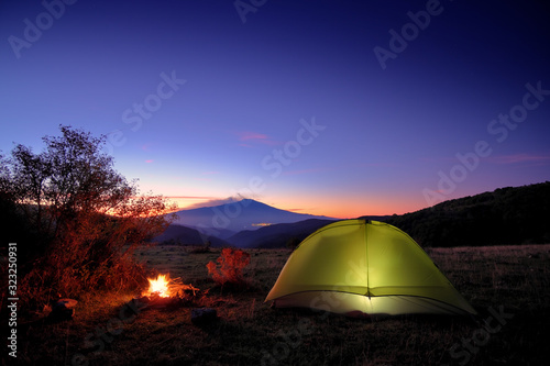Etna Mount From Wild Camp In Nebrodi Park At Twilight, Sicily