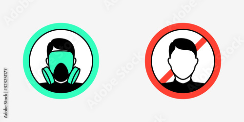 Sign warning to wear full face protection gas mask/ medicine & hygiene icon