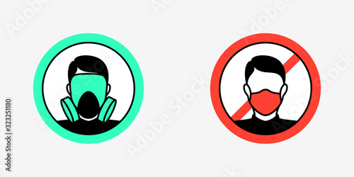 Sign warning to wear full face protection gas mask/ medicine & hygiene icon