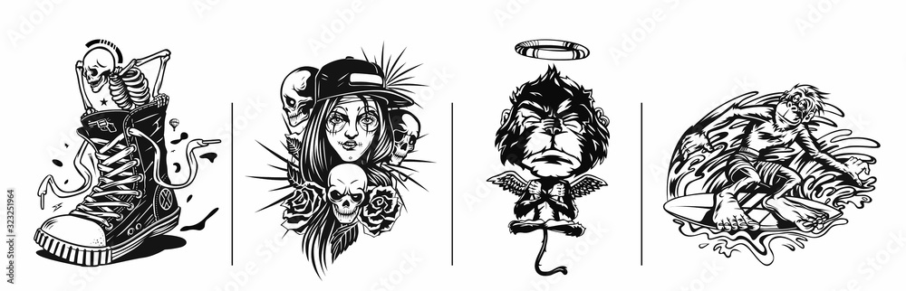 Fototapeta T-shirt design Hipster sneakers - Meditation monkey in a yoga pose - Halloween, Vector Illustration.