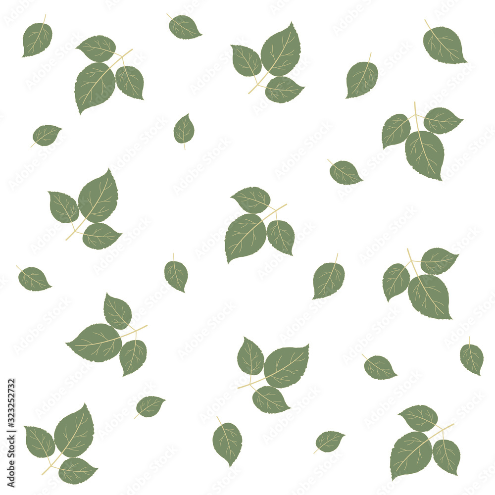 Isolated green leaves pattern on white background, seamless, vector illustration
