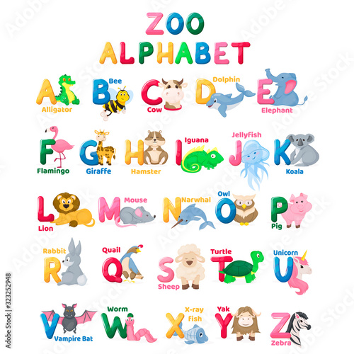 Fototapeta Naklejka Na Ścianę i Meble -  Zoo alphabet animal letters with cute characters